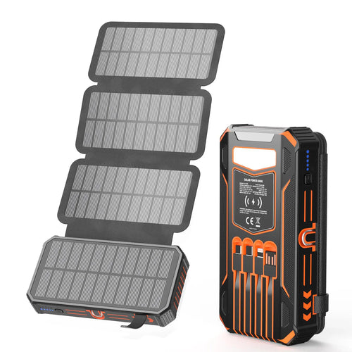 48000mAh Solar Power Bank with Wireless Charging, 4 Built In Cables & LED Flashlight