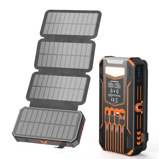 48000mAh Solar Power Bank with Wireless Charging, 4 Built In Cables & LED Flashlight