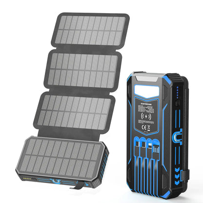 48000mAh Solar Power Bank with Wireless Charging, 4 Built In Cables & LED Flashlight