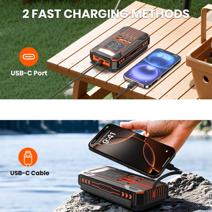 48000mAh Solar Power Bank with Wireless Charging, 4 Built In Cables & LED Flashlight