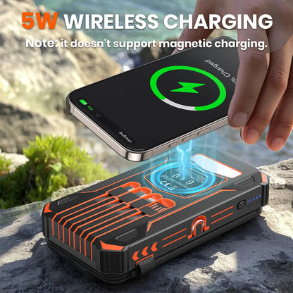 48000mAh Solar Power Bank with Wireless Charging, 4 Built In Cables & LED Flashlight