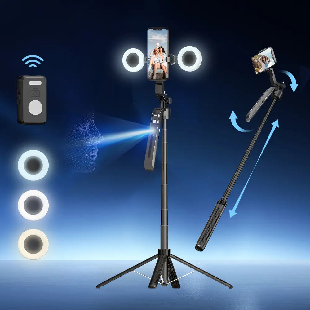 AI Face Tracking Phone Tripod with 360° Rotation, Remote Control & Extendable Selfie Stick