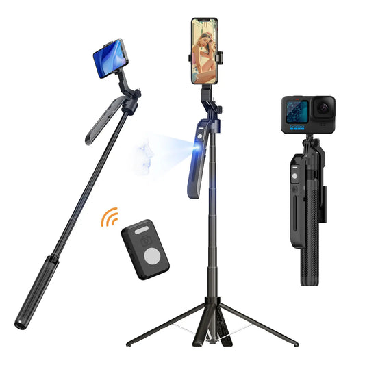 AI Face Tracking Phone Tripod with 360° Rotation, Remote Control & Extendable Selfie Stick
