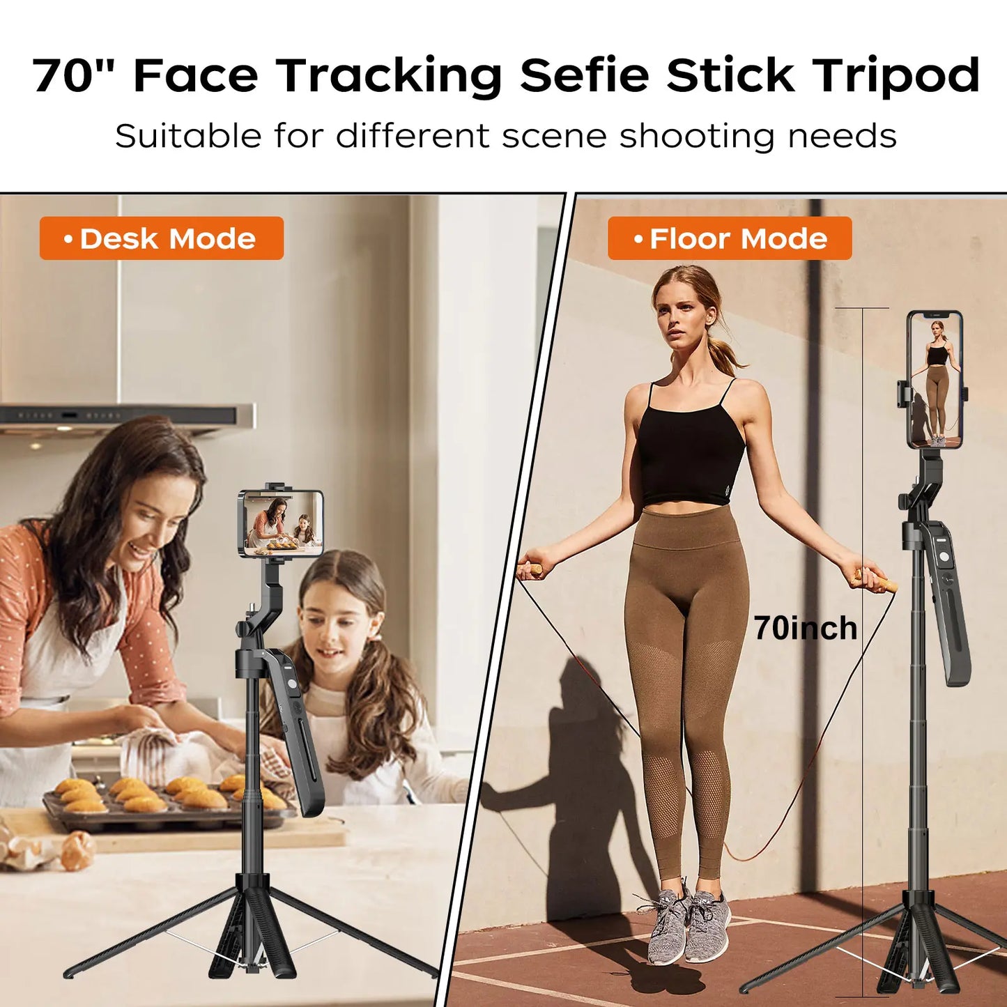 AI Face Tracking Phone Tripod with 360° Rotation, Remote Control & Extendable Selfie Stick