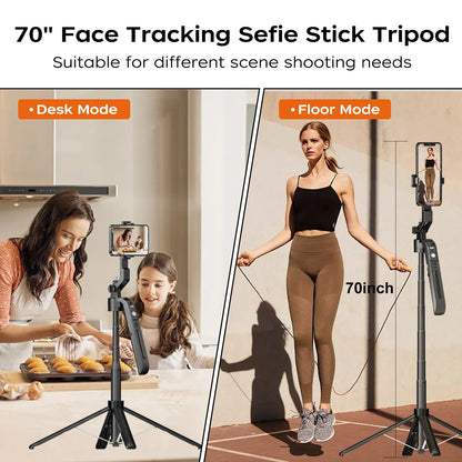 AI Face Tracking Phone Tripod with 360° Rotation, Remote Control & Extendable Selfie Stick