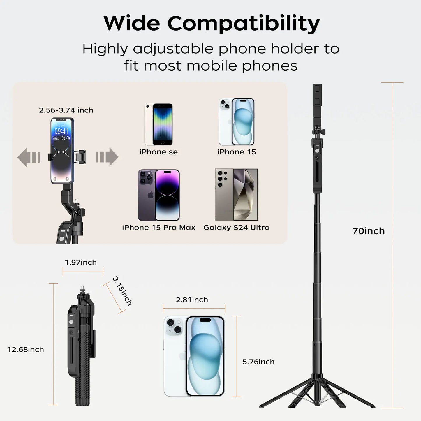 AI Face Tracking Phone Tripod with 360° Rotation, Remote Control & Extendable Selfie Stick