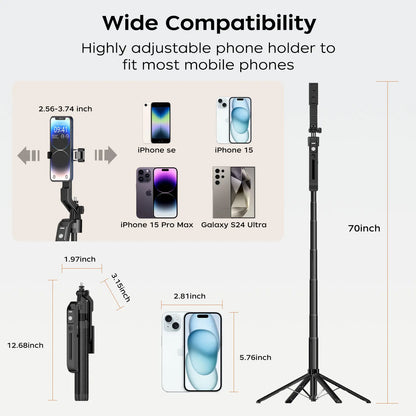 AI Face Tracking Phone Tripod with 360° Rotation, Remote Control & Extendable Selfie Stick