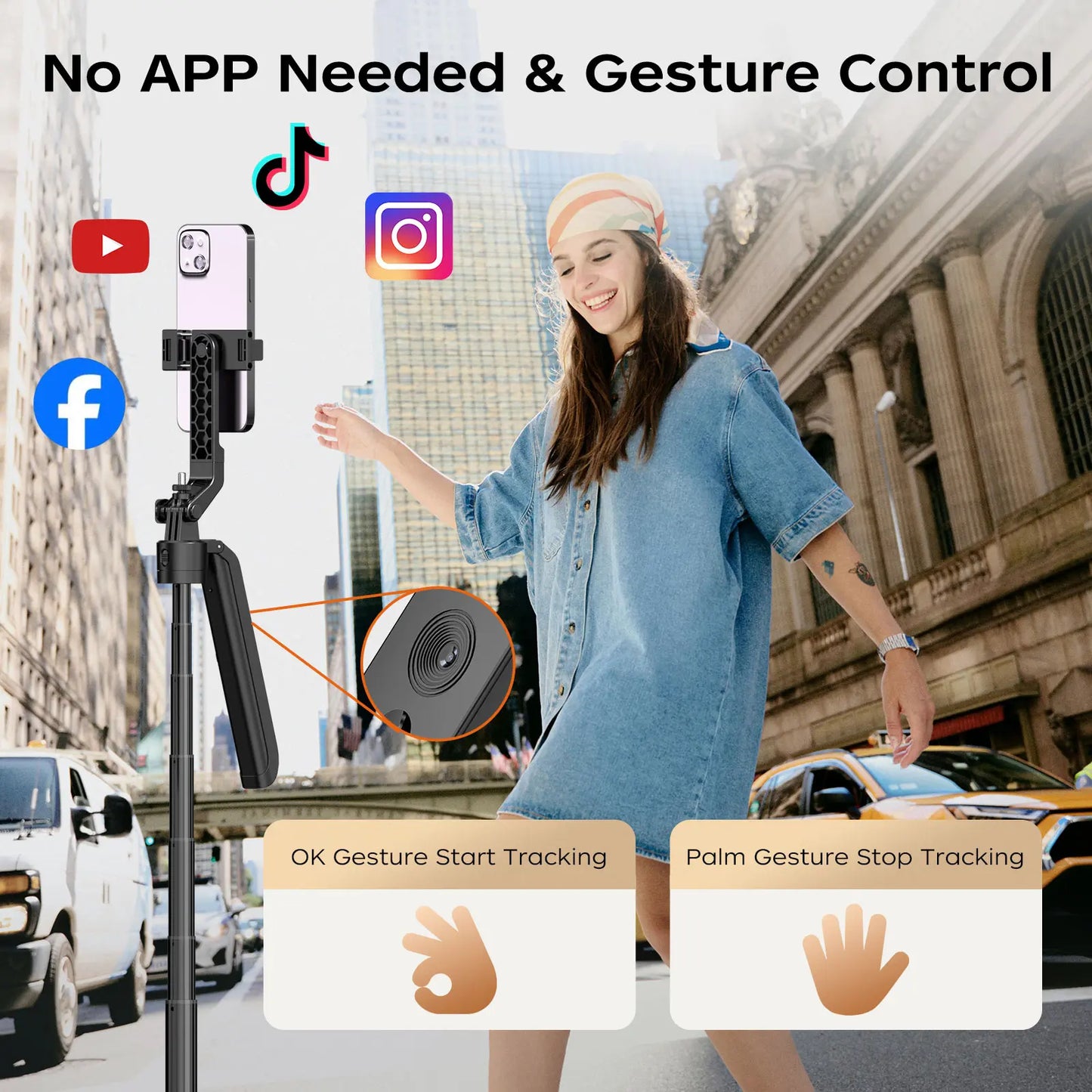 AI Face Tracking Phone Tripod with 360° Rotation, Remote Control & Extendable Selfie Stick
