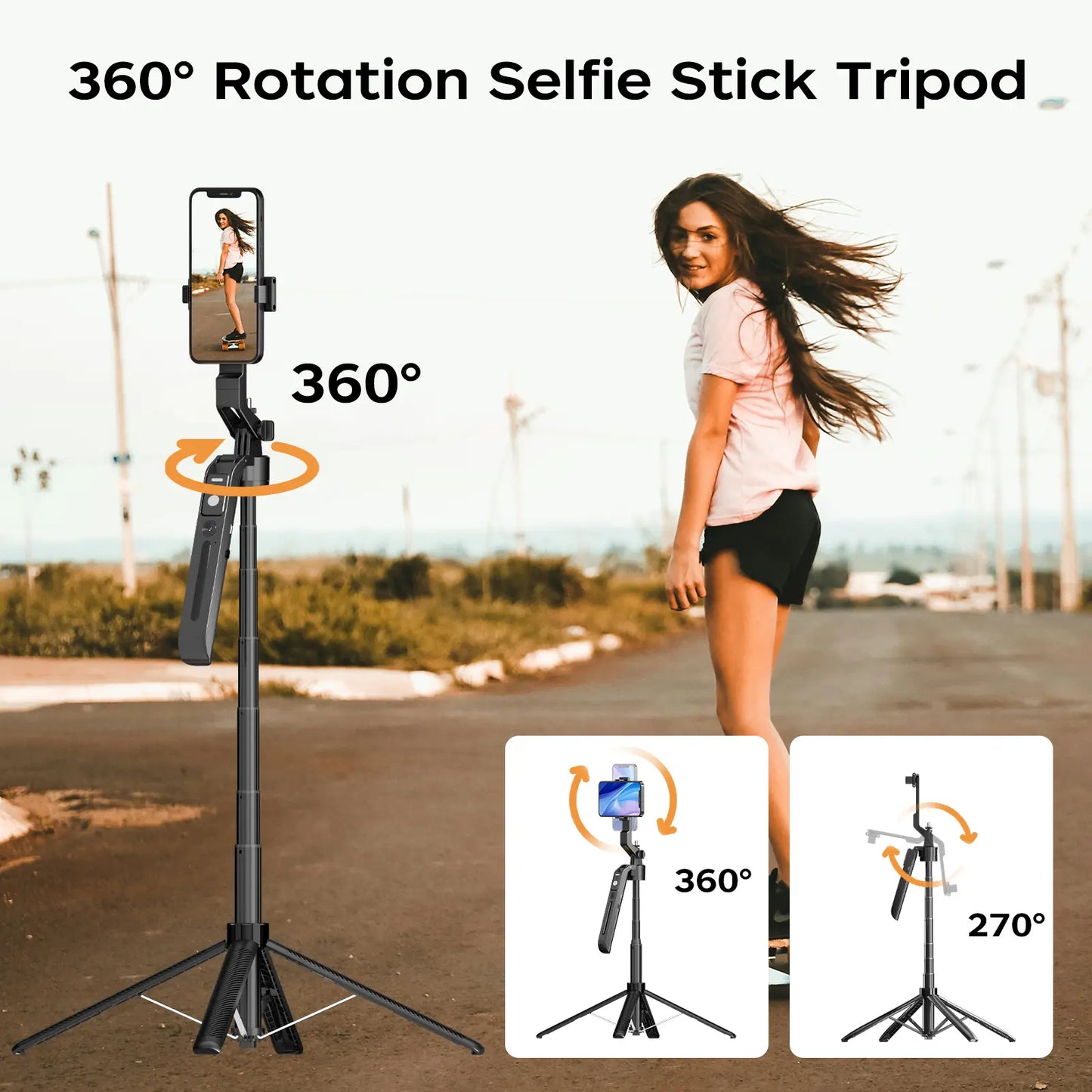 AI Face Tracking Phone Tripod with 360° Rotation, Remote Control & Extendable Selfie Stick