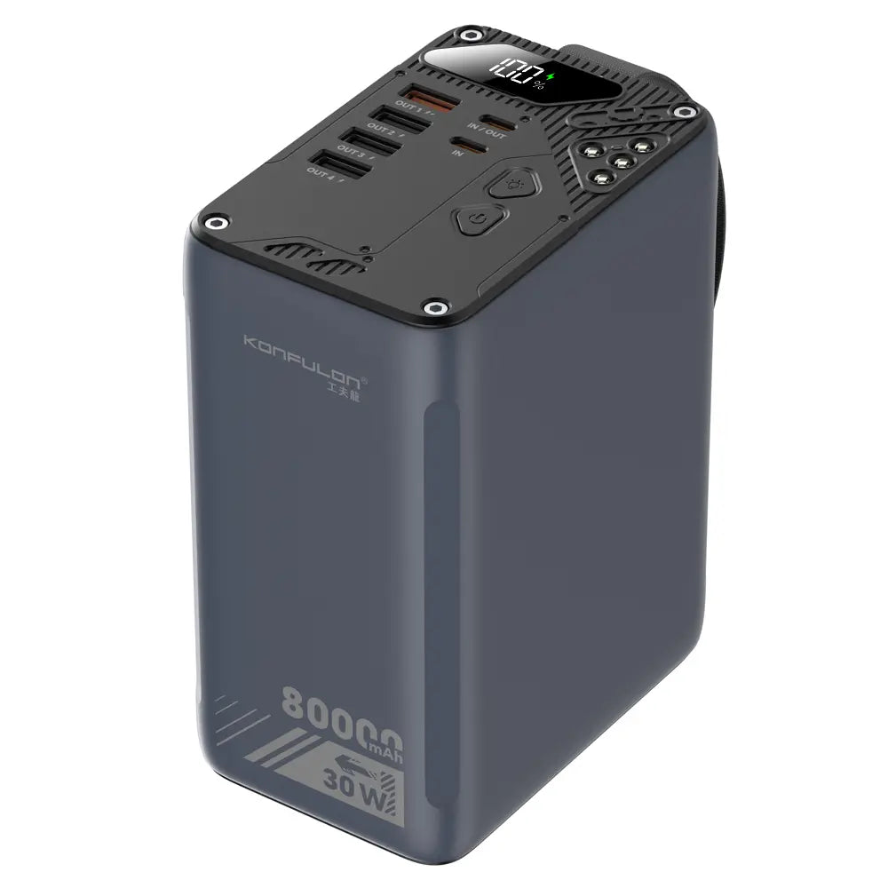80000mAh Portable Power Bank with 30W Fast Charging, LCD Display & LED SOS Light