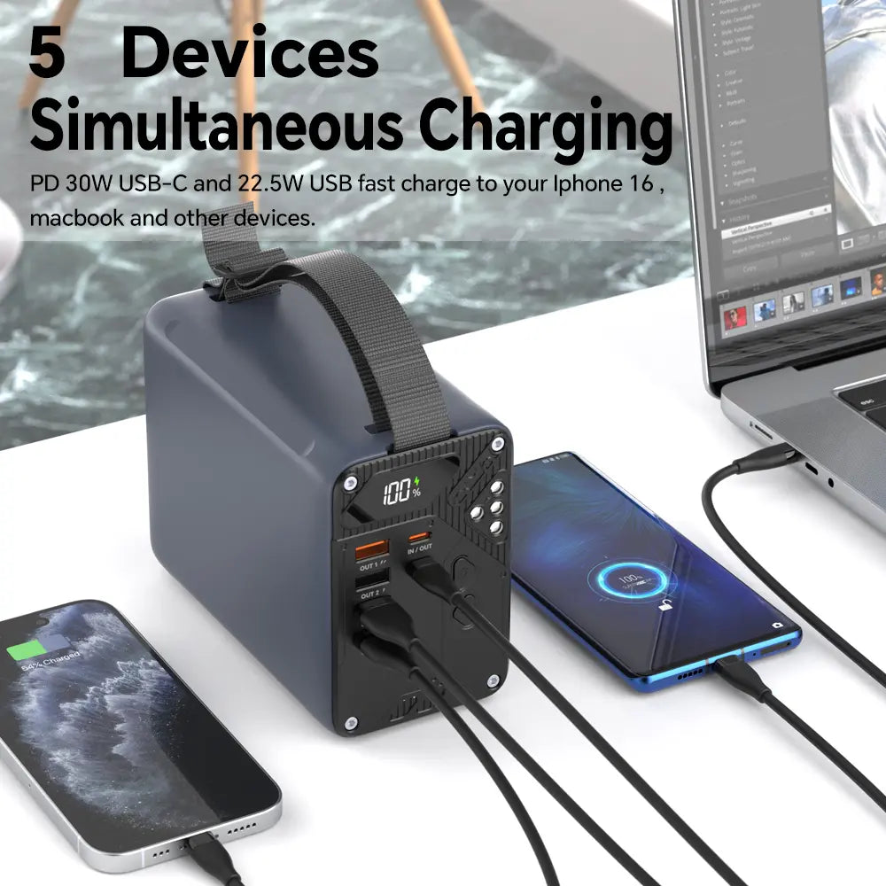 80000mAh Portable Power Bank with 30W Fast Charging, LCD Display & LED SOS Light
