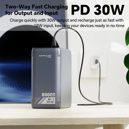 80000mAh Portable Power Bank with 30W Fast Charging, LCD Display & LED SOS Light
