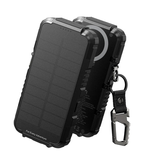27000mAh Solar Power Bank with Fast Charging, Wireless Charger, LED Flashlight & 3 Ports