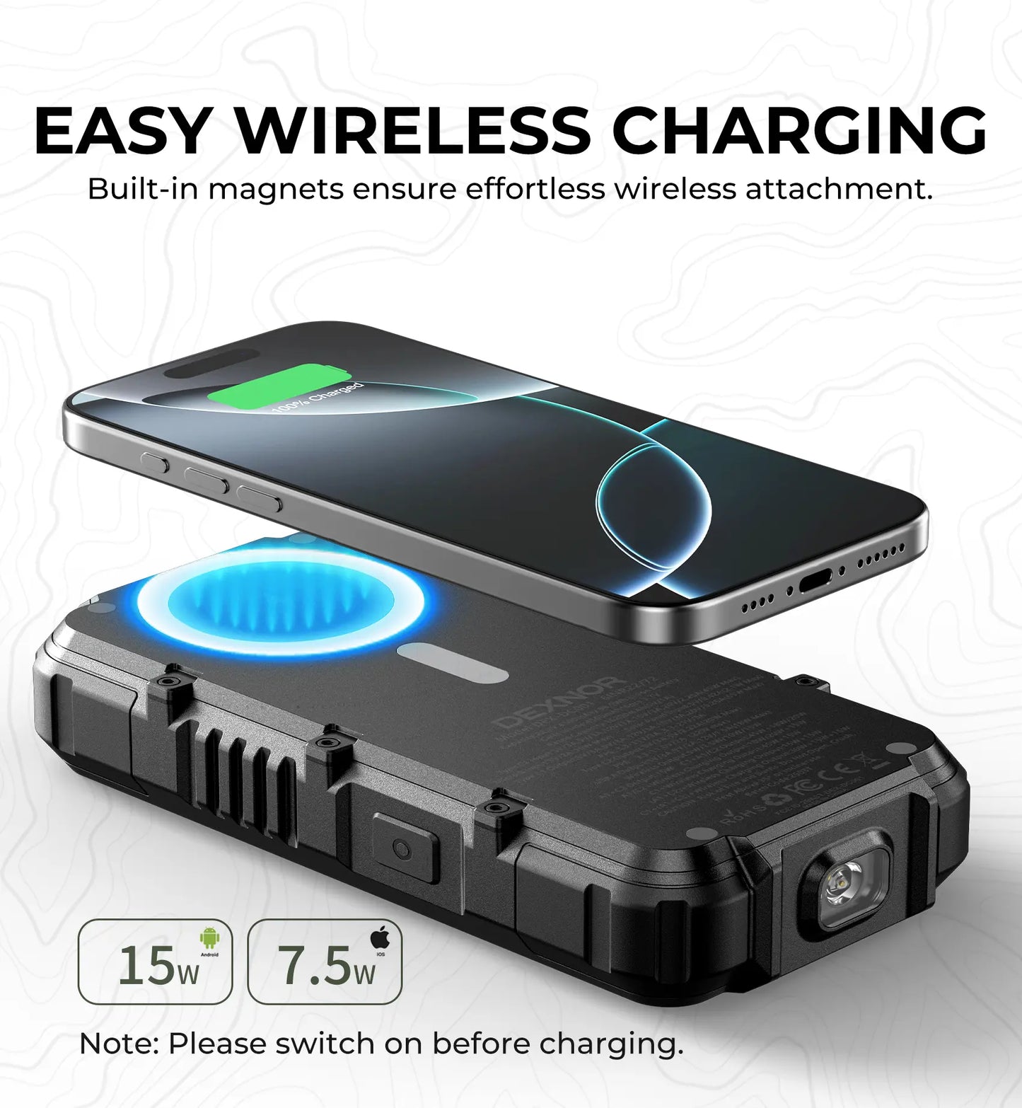 27000mAh Solar Power Bank with Fast Charging, Wireless Charger, LED Flashlight & 3 Ports