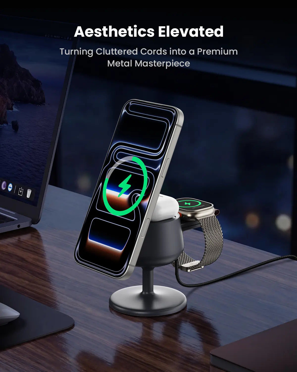 Foldable 3 in 1 Wireless Charging Station with MagSafe Compatible Design & 45W Adapter