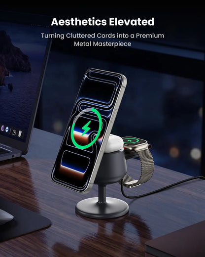 Foldable 3 in 1 Wireless Charging Station with MagSafe Compatible Design & 45W Adapter