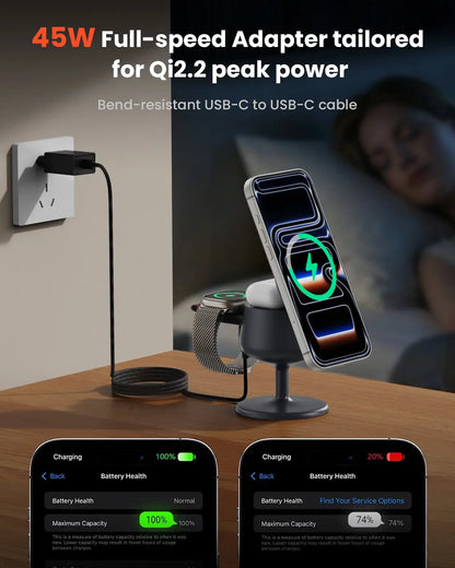 Foldable 3 in 1 Wireless Charging Station with MagSafe Compatible Design & 45W Adapter