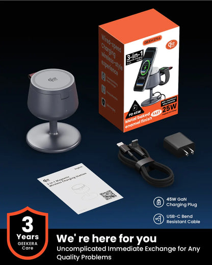 Foldable 3 in 1 Wireless Charging Station with MagSafe Compatible Design & 45W Adapter
