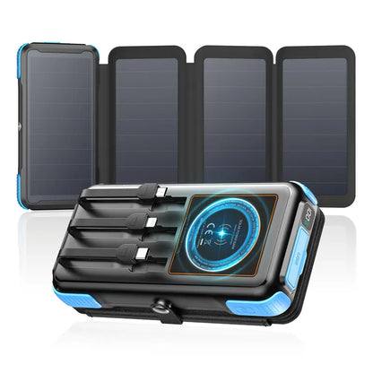 48000mAh Solar Power Bank with Wireless Charging, 4 Built In Cables & LED Flashlight