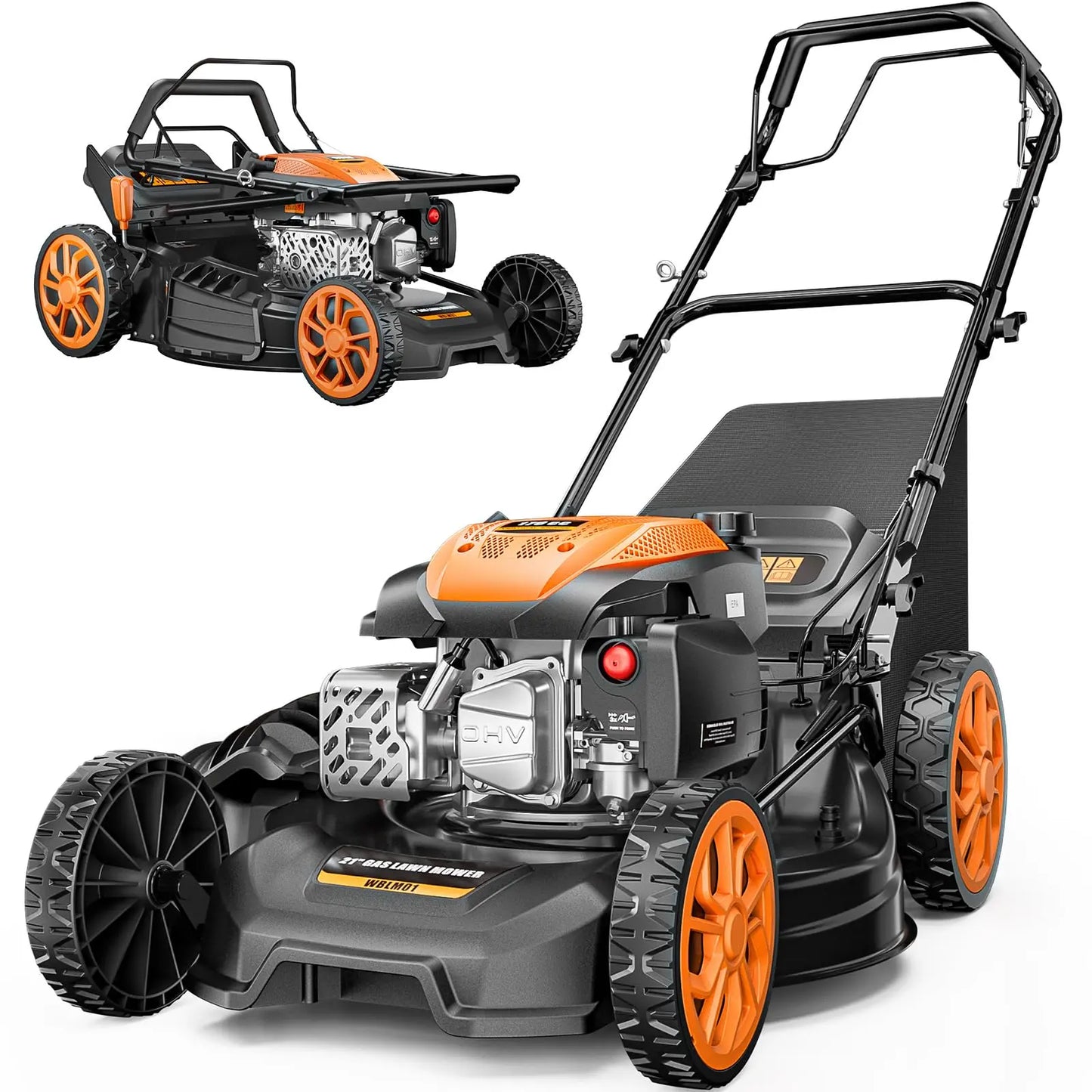 21” Self Propelled Gas Lawn Mower with 4 in 1 Cutting System, 170CC Engine & Foldable Design