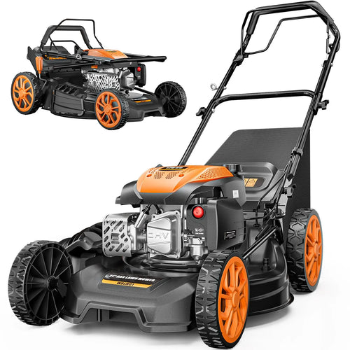 21” Self Propelled Gas Lawn Mower with 4 in 1 Cutting System, 170CC Engine & Foldable Design