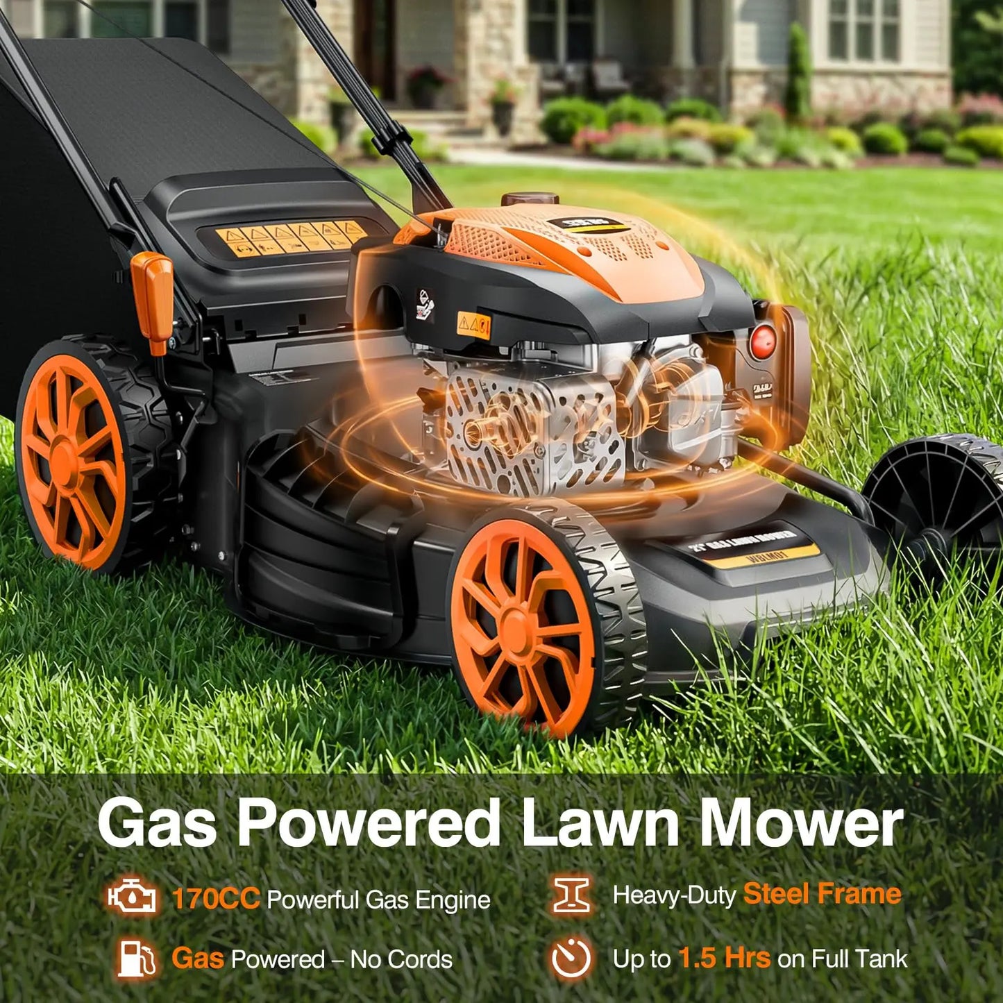 21” Self Propelled Gas Lawn Mower with 4 in 1 Cutting System, 170CC Engine & Foldable Design