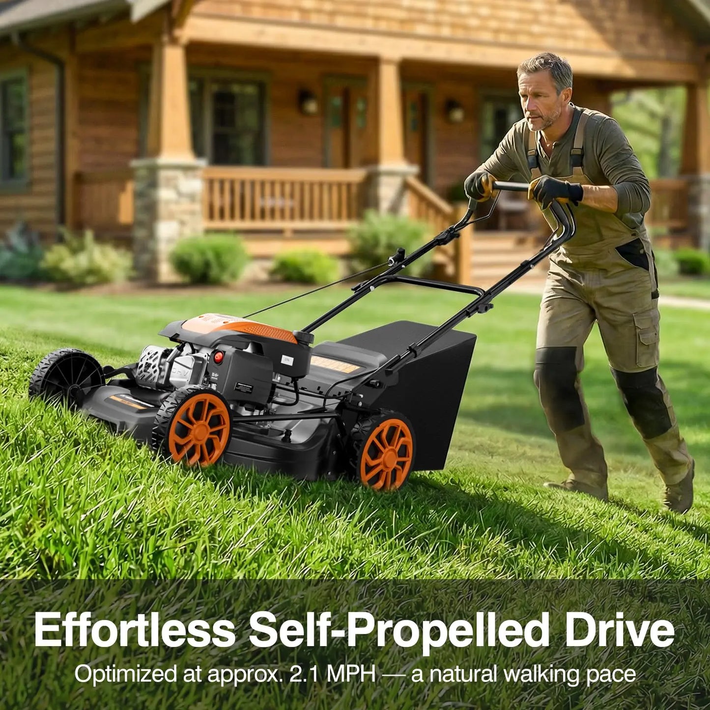 21” Self Propelled Gas Lawn Mower with 4 in 1 Cutting System, 170CC Engine & Foldable Design