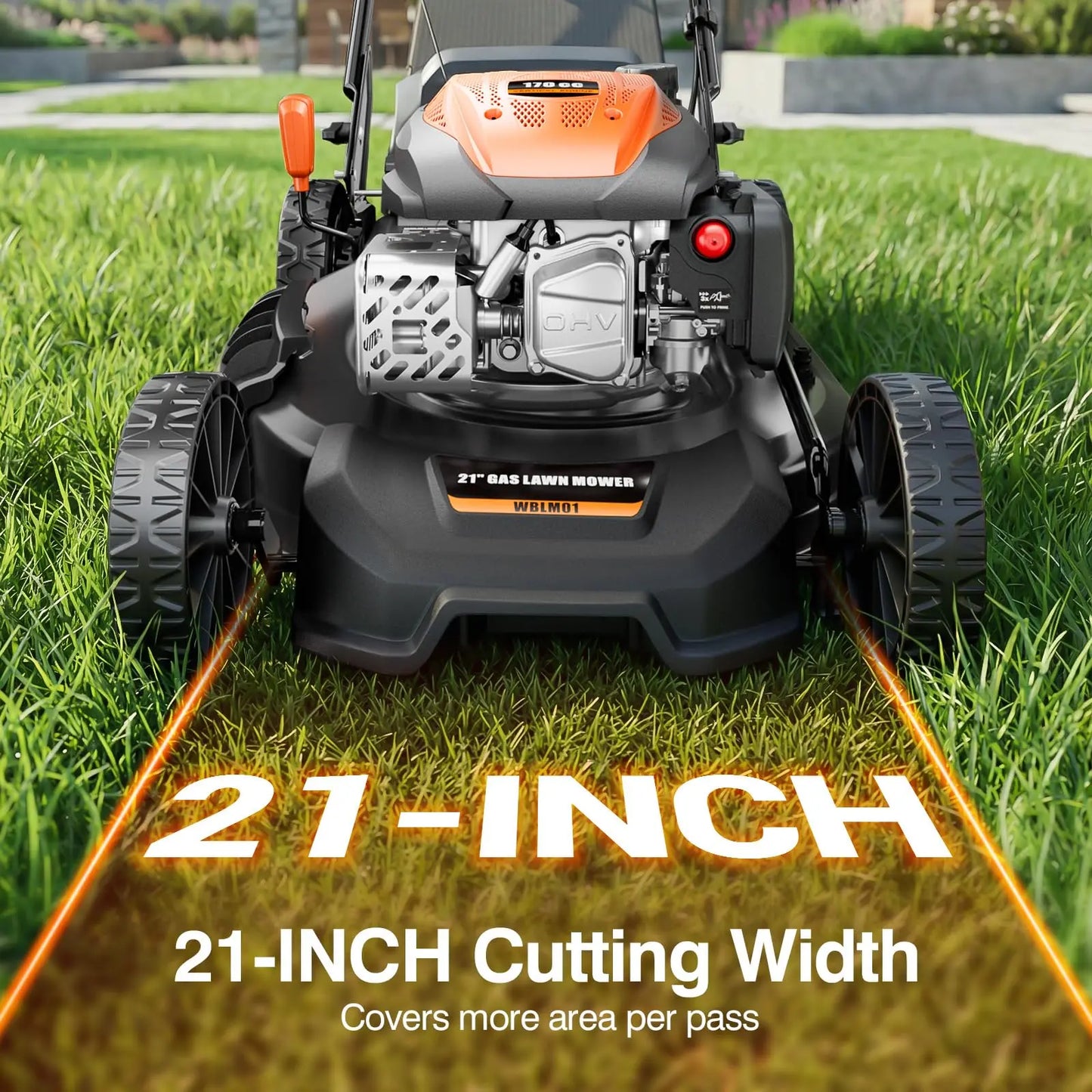 21” Self Propelled Gas Lawn Mower with 4 in 1 Cutting System, 170CC Engine & Foldable Design