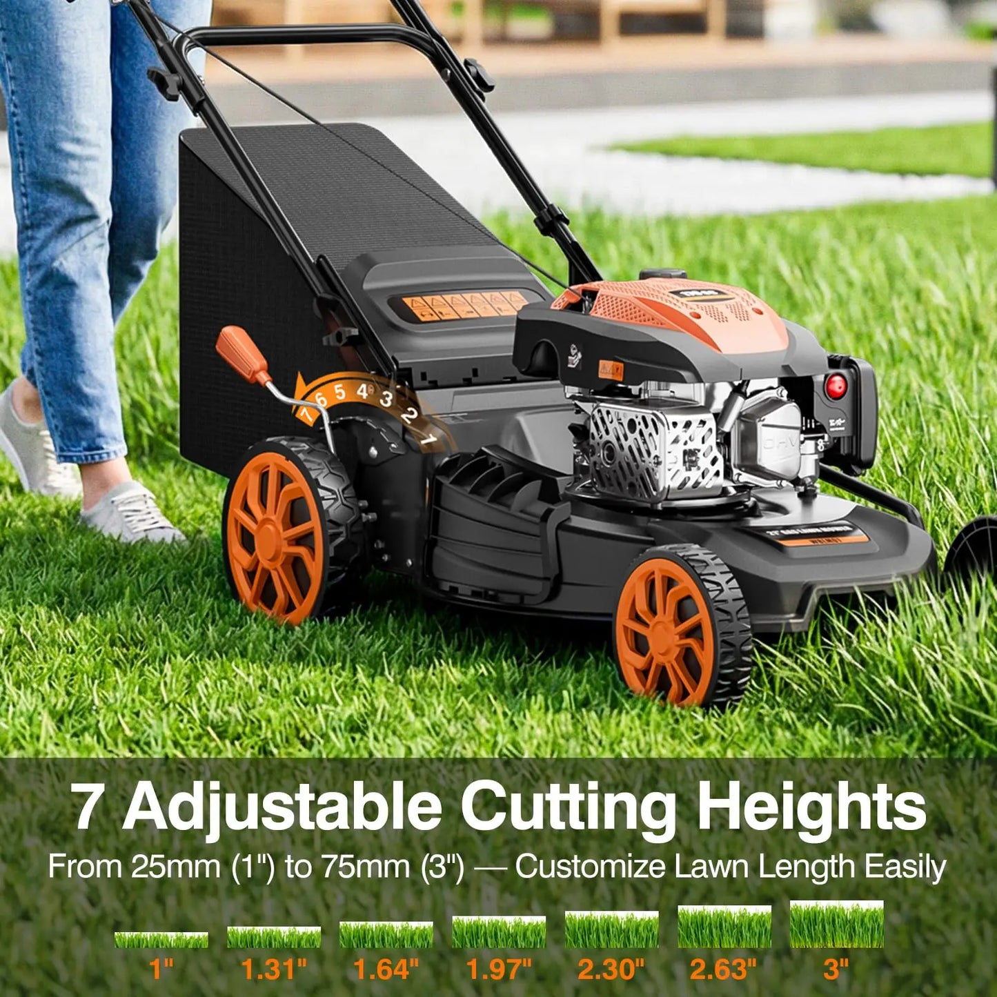 21” Self Propelled Gas Lawn Mower with 4 in 1 Cutting System, 170CC Engine & Foldable Design